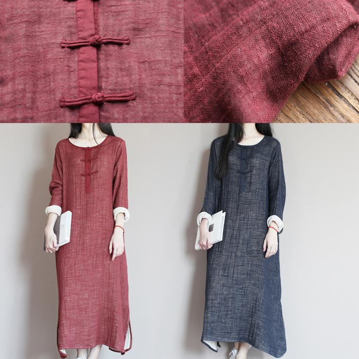 Brick red linen dress for summer caftan maxi dresses - Omychic