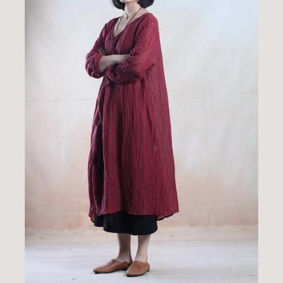 Brick red linen dresses  stylish traveling dress top quality fabric - Omychic