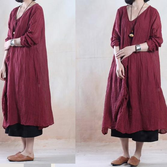 Brick red linen dresses  stylish traveling dress top quality fabric - Omychic