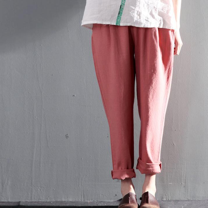 Brick red linen pants loose causal sprint pants - Omychic