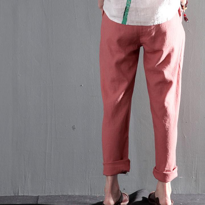 Brick red linen pants loose causal sprint pants - Omychic