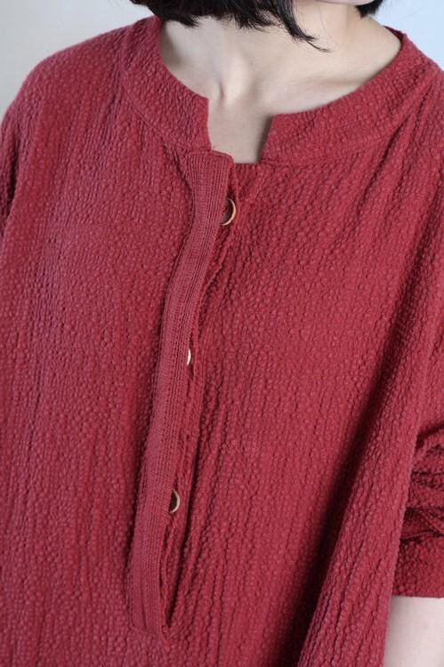Brick red loose long linen dress maxis gown caftan plus size - Omychic