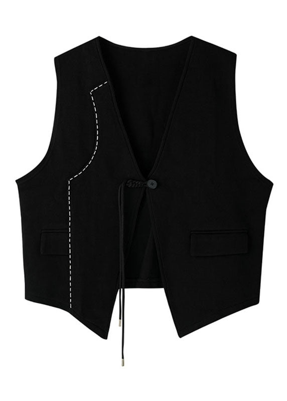 Brief Black Patchwork Button Waistcoat Sleeveless