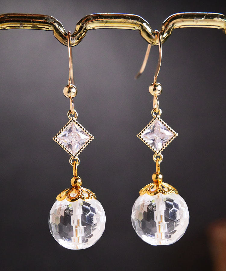 Brief White 14K Gold Crystal Drop Earrings