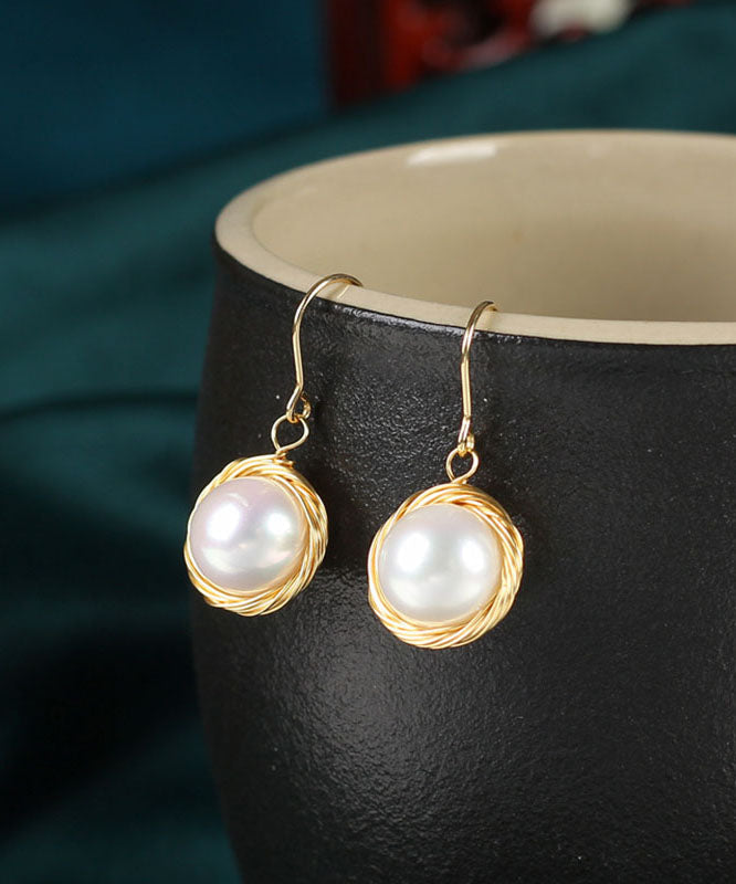 Brief White 14K Gold Pearl Drop Earrings