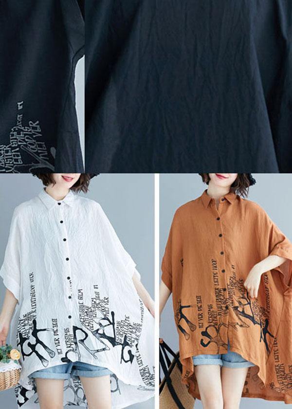 Brown Graphic low high design Cotton Summer Shirt Tops - Omychic