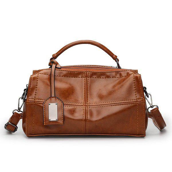 Brown PU Leather Handbag Retro Oil Leather Crossbody Bag - Omychic