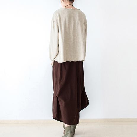 Brown asymmetrical linen skirts oversized maxi skirts pants - Omychic