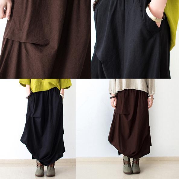 Brown asymmetrical linen skirts oversized maxi skirts pants - Omychic