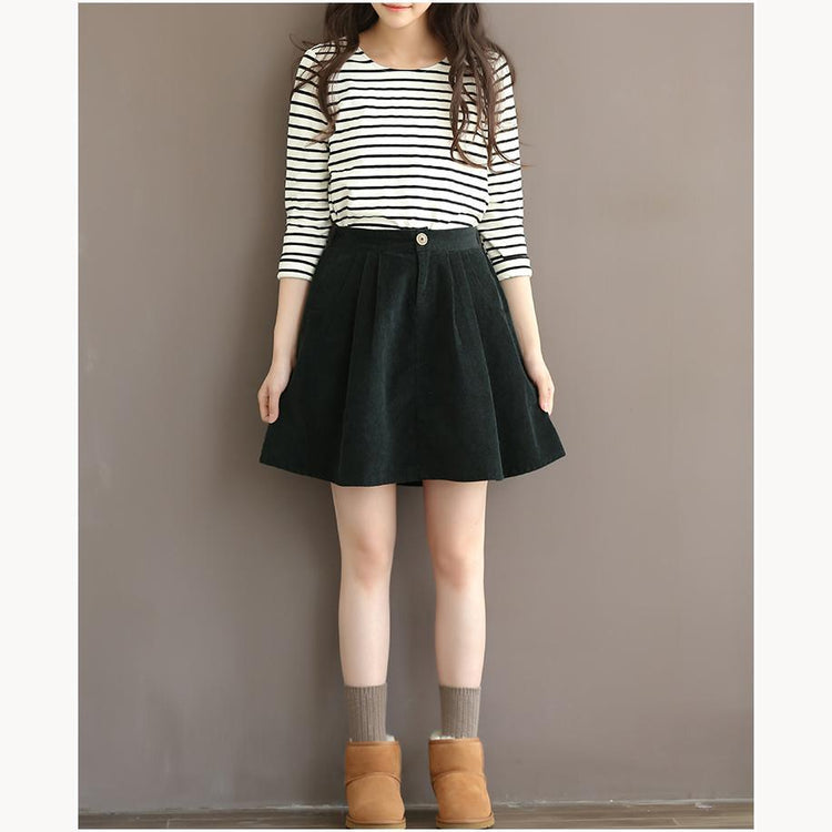 Brown cotton mini skirts oversize pockets short skirts - Omychic