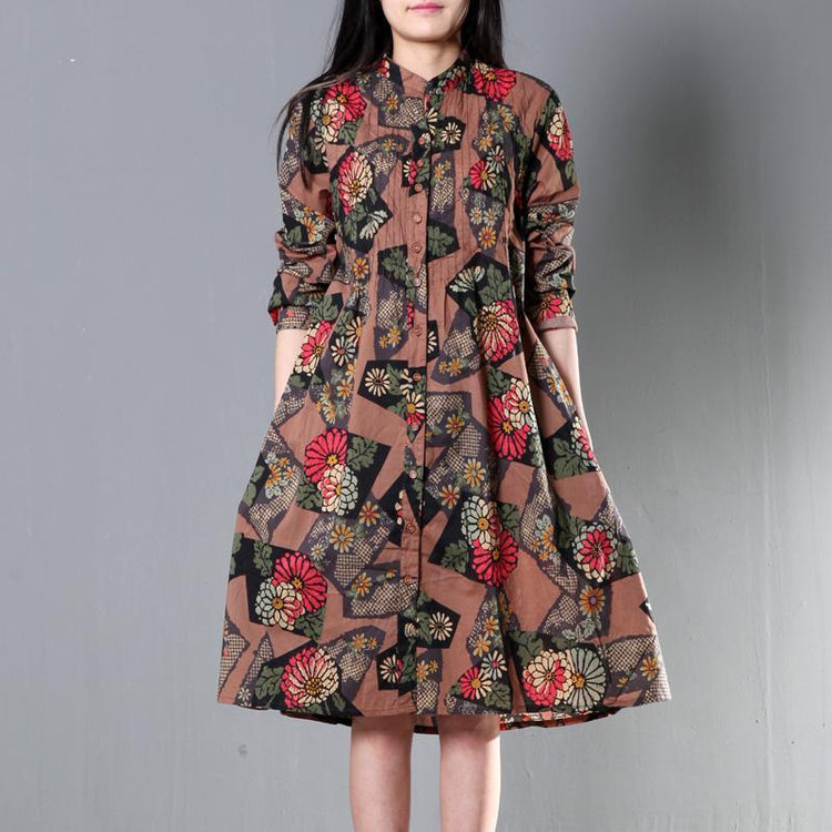 Brown cotton spring dress plus size shift dresses - Omychic