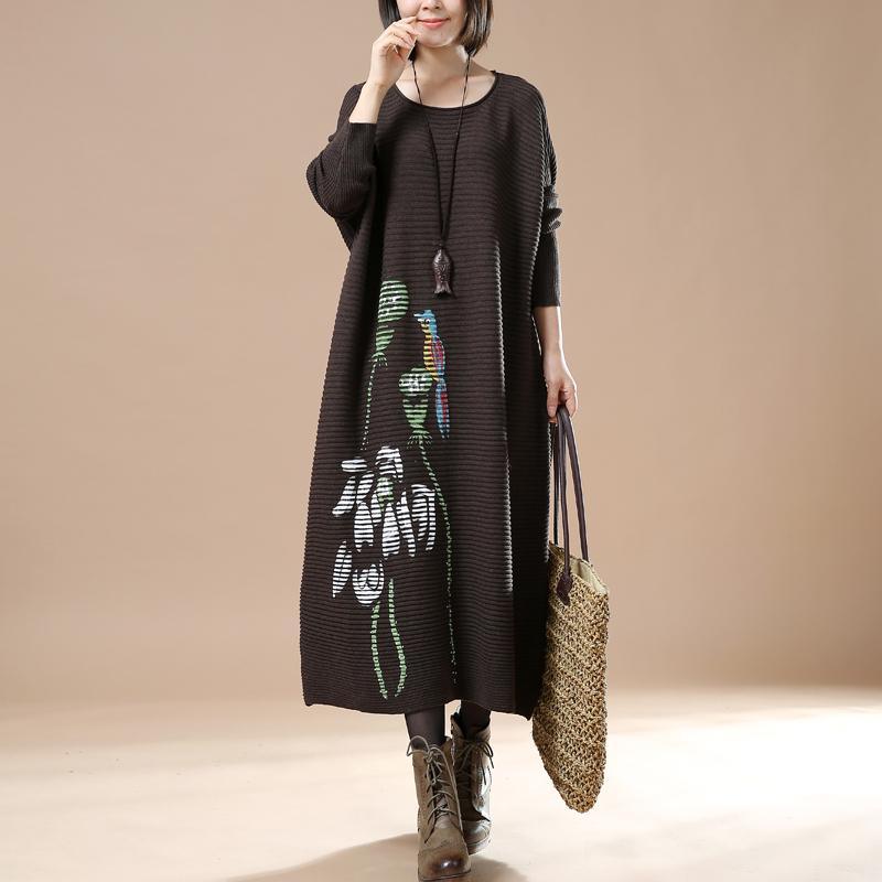 Brown long maxi dresses knit sweaters - Omychic