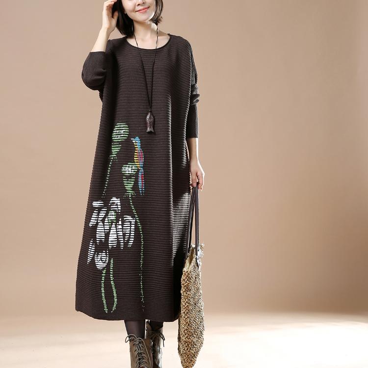 Brown long maxi dresses knit sweaters - Omychic