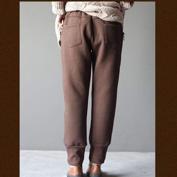 Brown velour women winter trousers pants cotton capris - Omychic