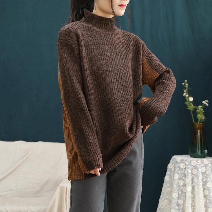 Winter Knit Top Silhouette Trendy Plus Size Winter Knitted Blouse Patchwork (Out of stock) - Omychic
