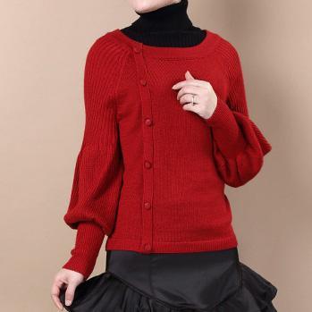 Burgundy Buttons woolen sweater shirt - Omychic