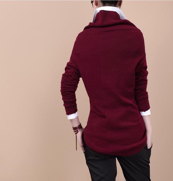 Burgundy Tunic woolen hooded Sweater top - Omychic