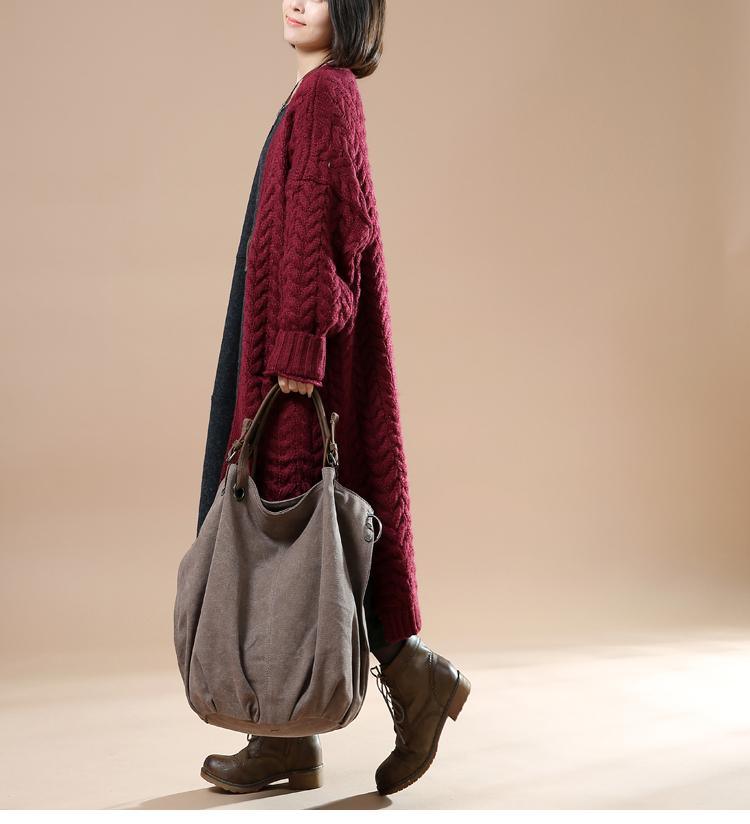 Burgundy cable knit cardigans plus size sweater coats - Omychic