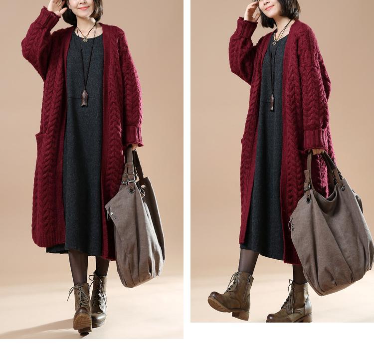 Burgundy cable knit cardigans plus size sweater coats - Omychic