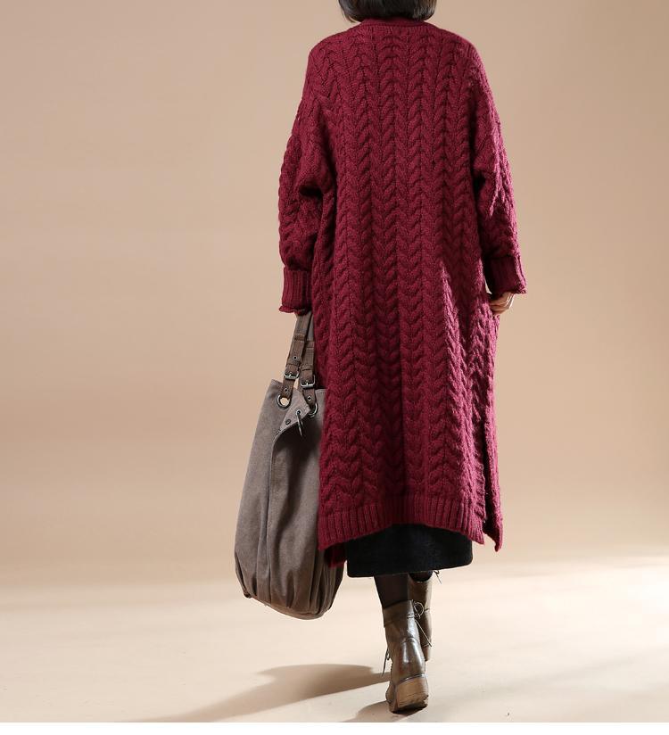 Burgundy cable knit cardigans plus size sweater coats - Omychic