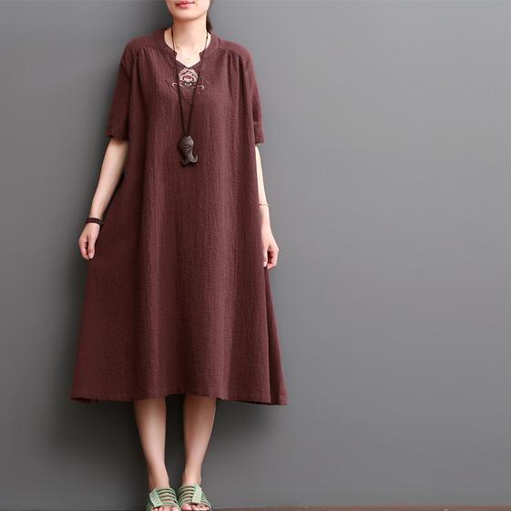 Burgundy caftans linen dresses for summer plus size linen clothing - Omychic