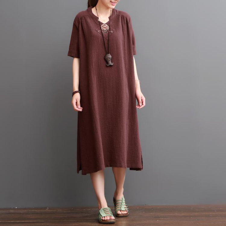Burgundy caftans linen dresses for summer plus size linen clothing - Omychic