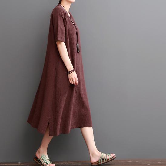 Burgundy caftans linen dresses for summer plus size linen clothing - Omychic