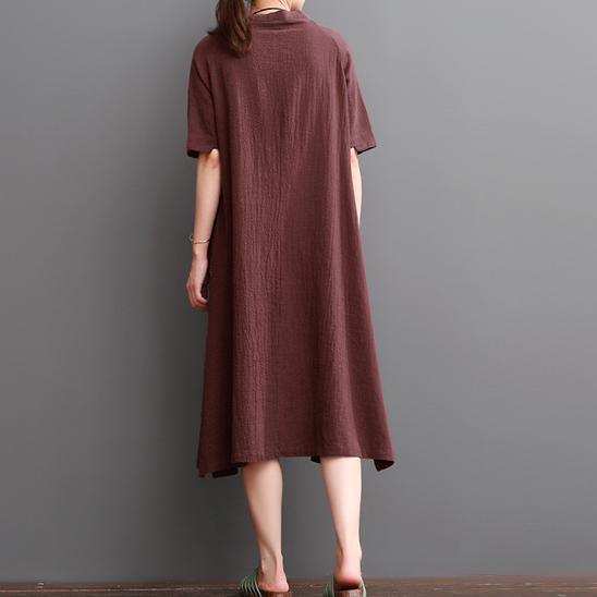 Burgundy caftans linen dresses for summer plus size linen clothing - Omychic