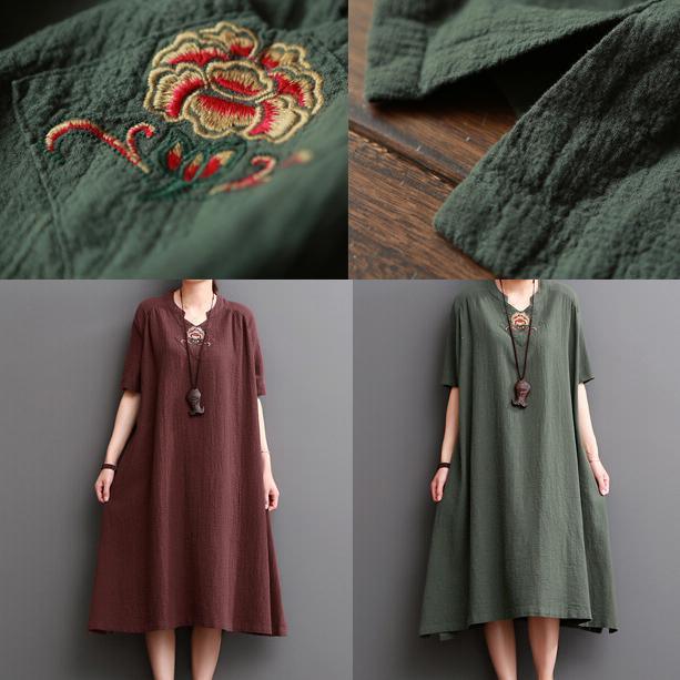 Burgundy caftans linen dresses for summer plus size linen clothing - Omychic
