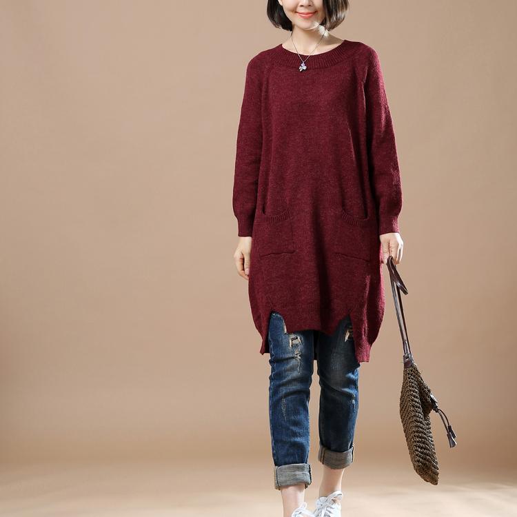 Burgundy casaul oversized women sweater dresses - Omychic