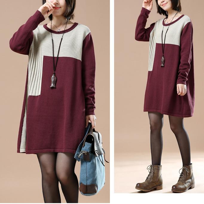 Burgundy chic plus size sweaters women knit blouses the Dancing steps - Omychic