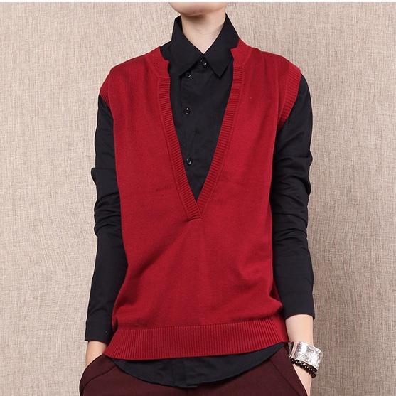 Burgundy cotton sweater knitted vest - Omychic