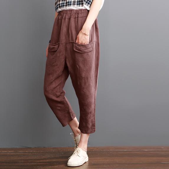 Top quality Burgundy crop pants linen pants trousers - Omychic
