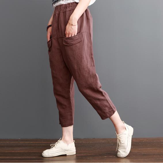 Top quality Burgundy crop pants linen pants trousers - Omychic