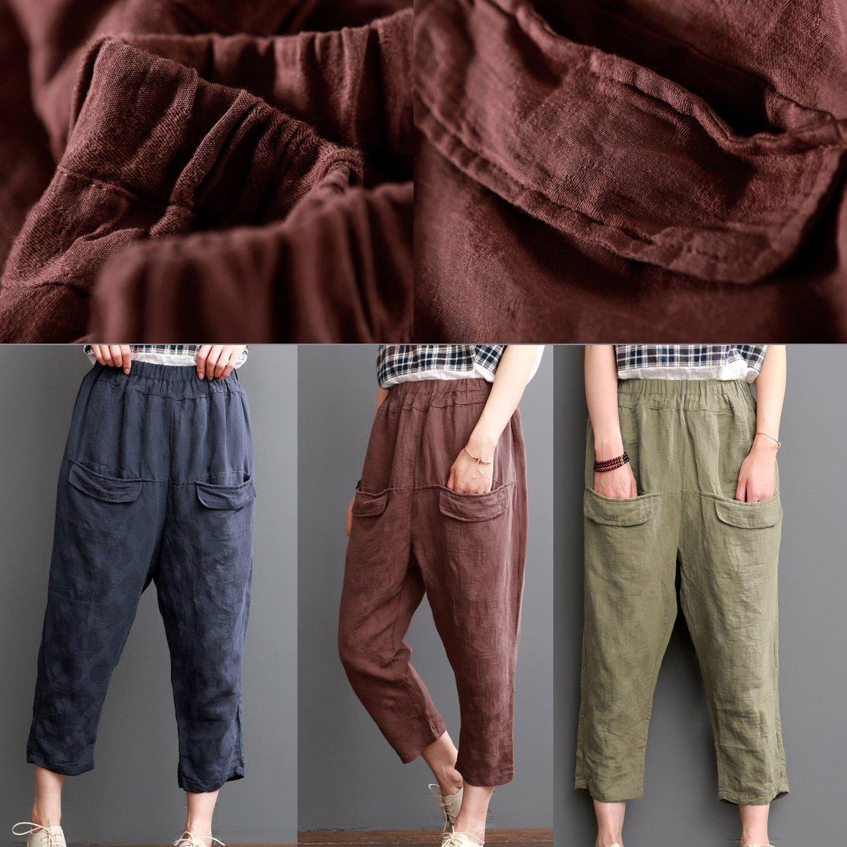 Top quality Burgundy crop pants linen pants trousers - Omychic