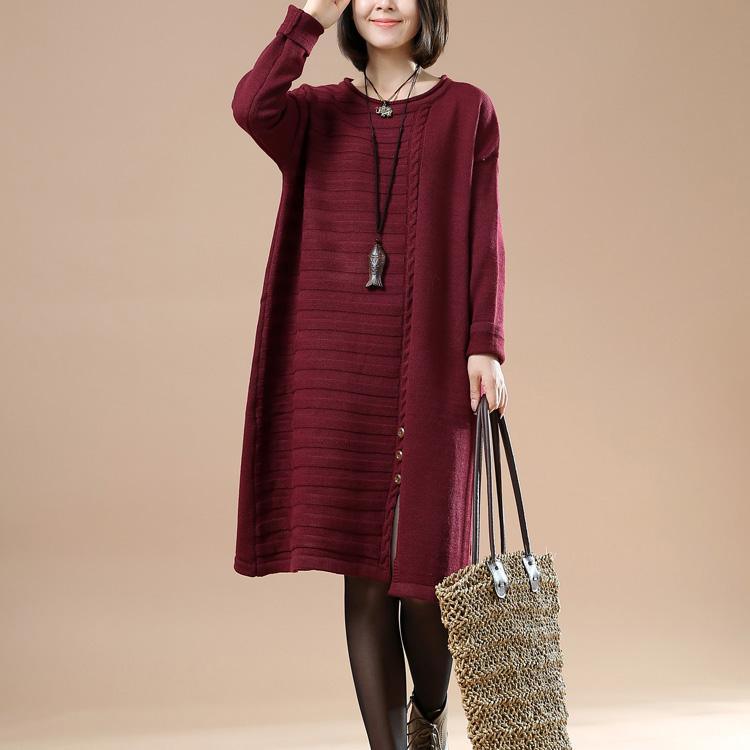 Burgundy half cable knit dresses plus size sweaters - Omychic