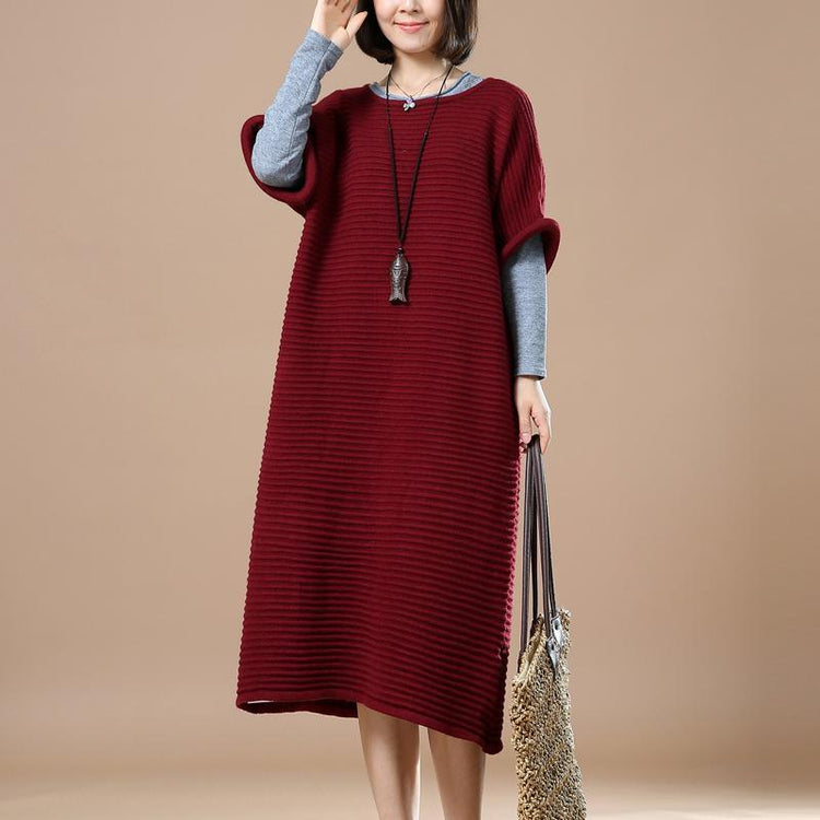 Burgundy half sleeve sweaters knit dresses - Omychic
