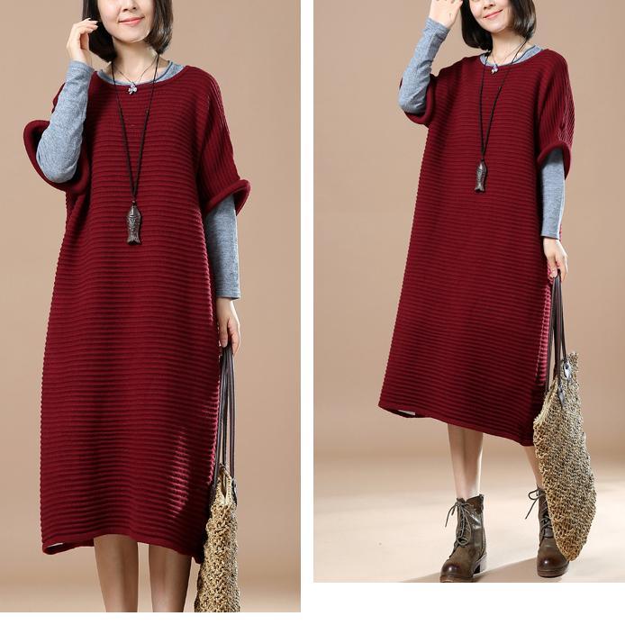 Burgundy half sleeve sweaters knit dresses - Omychic