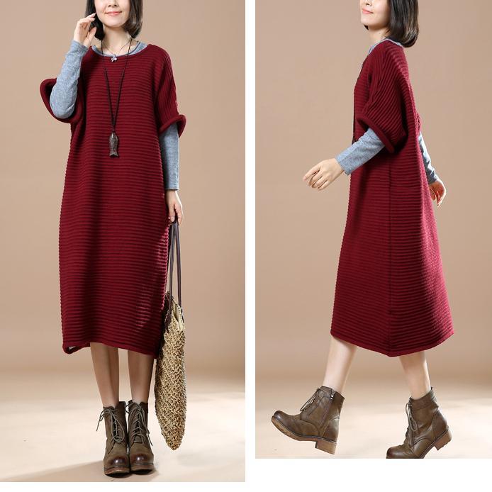 Burgundy half sleeve sweaters knit dresses - Omychic