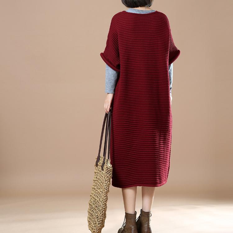 Burgundy half sleeve sweaters knit dresses - Omychic