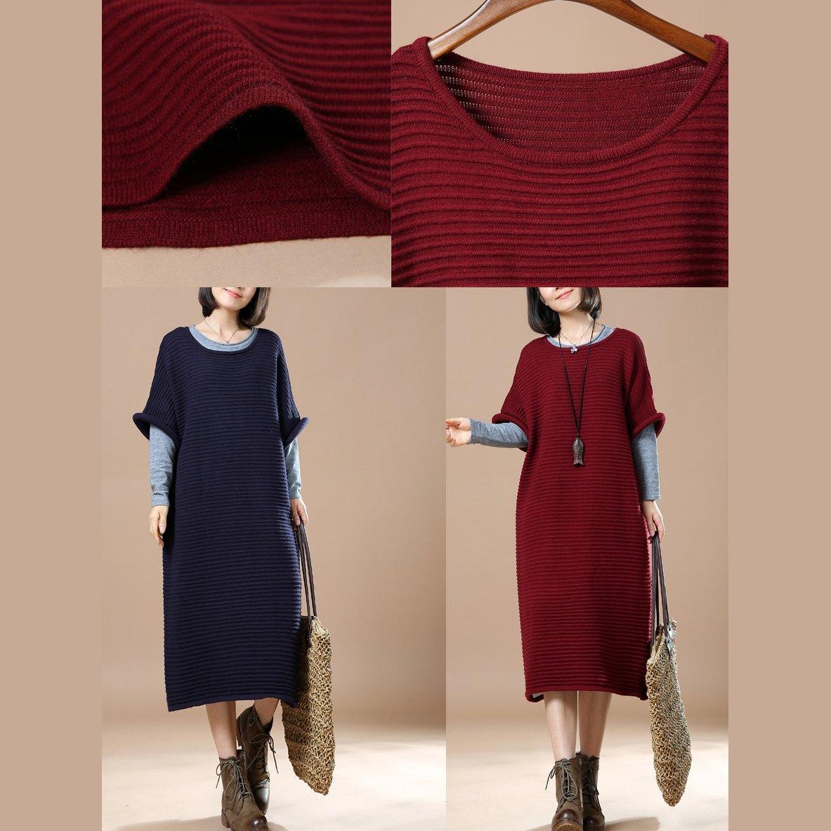 Burgundy half sleeve sweaters knit dresses - Omychic