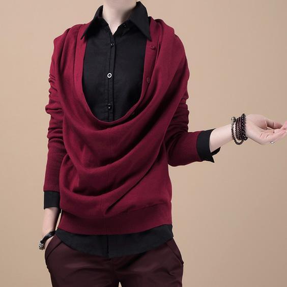Burgundy knitted oversize sweater top - Omychic