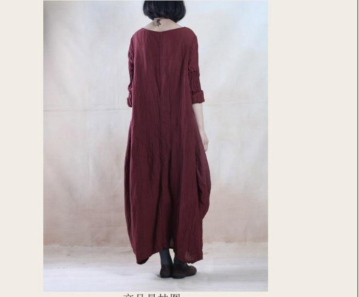 Burgundy linen caftan dress long linen dress maxis spring gown - Omychic