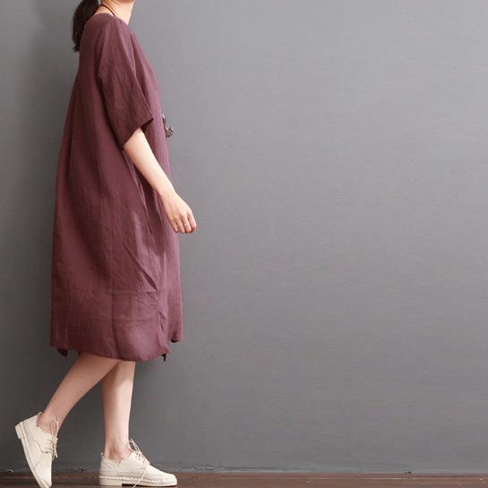 Burgundy linen dress plus size summer dresses - Omychic