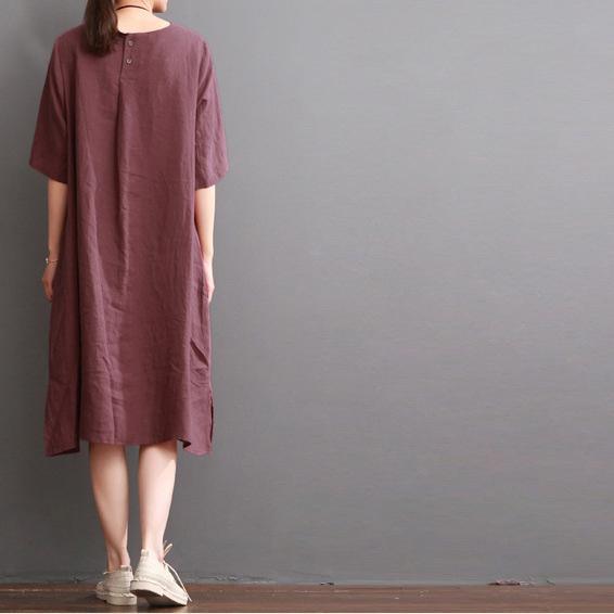 Burgundy linen dress plus size summer dresses - Omychic