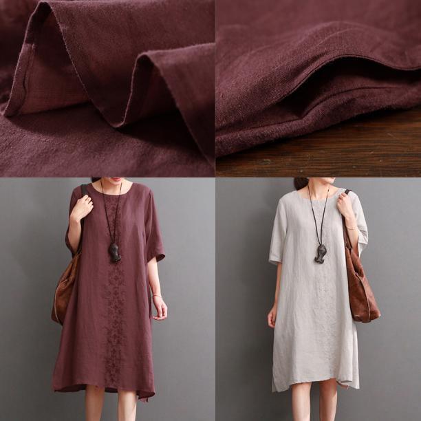Burgundy linen dress plus size summer dresses - Omychic