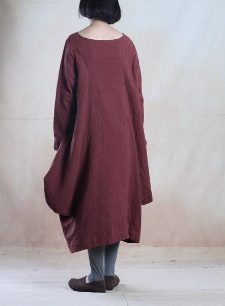 Burgundy linen maxi dress plus size baggy linen dress - Omychic