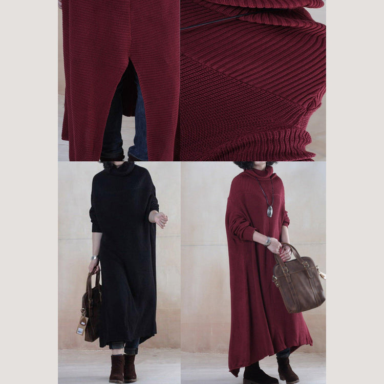 Burgundy long cotton sweater dress knit maxi dresses - Omychic