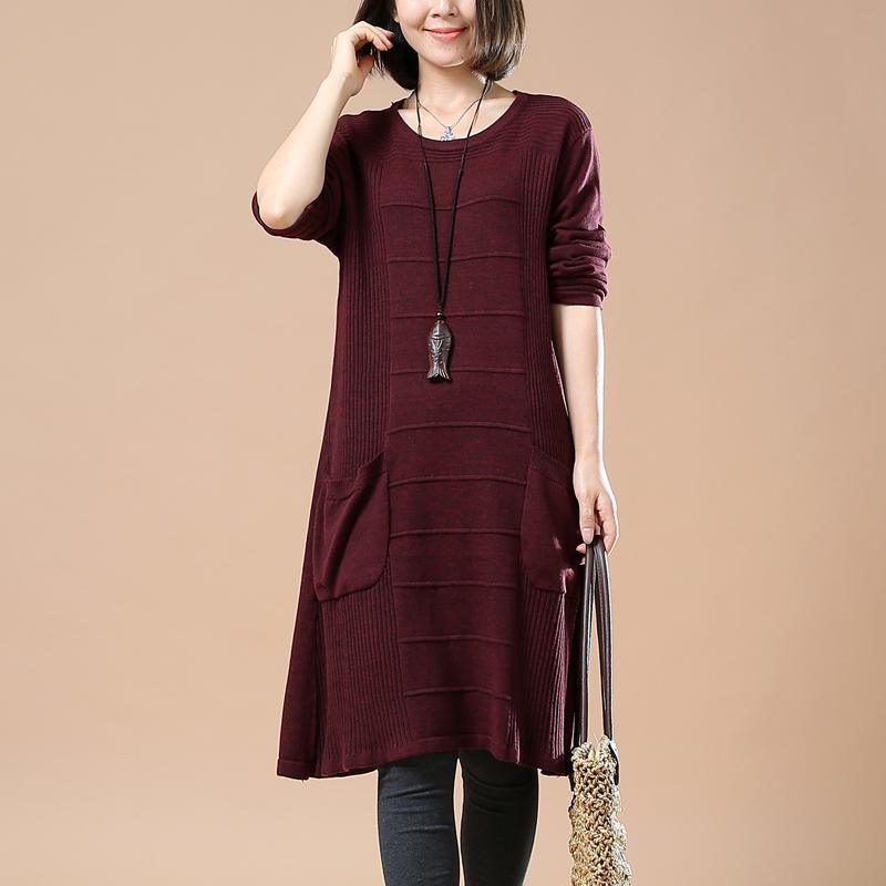Burgundy long plus size sweaters soft loose - Omychic