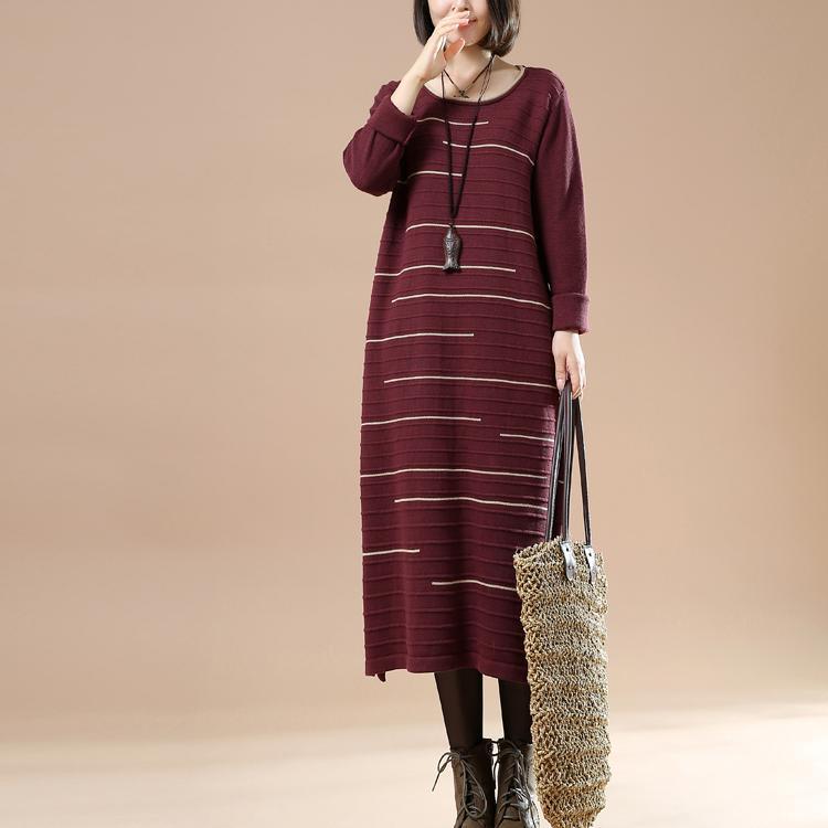 Burgundy long sweaters women knit dresses people coming and going - Omychic